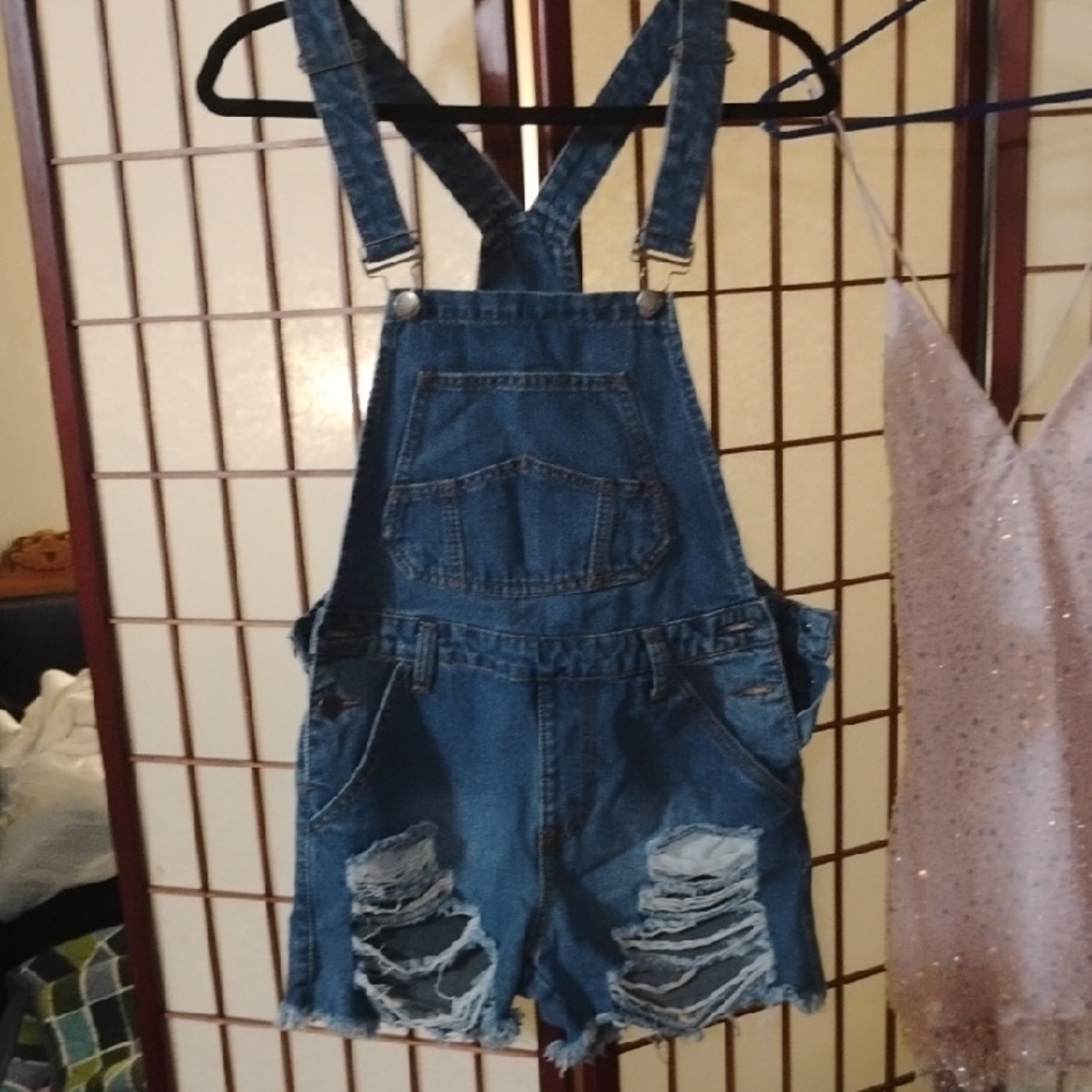 American Bazi Blue Jean Shorts Overalls